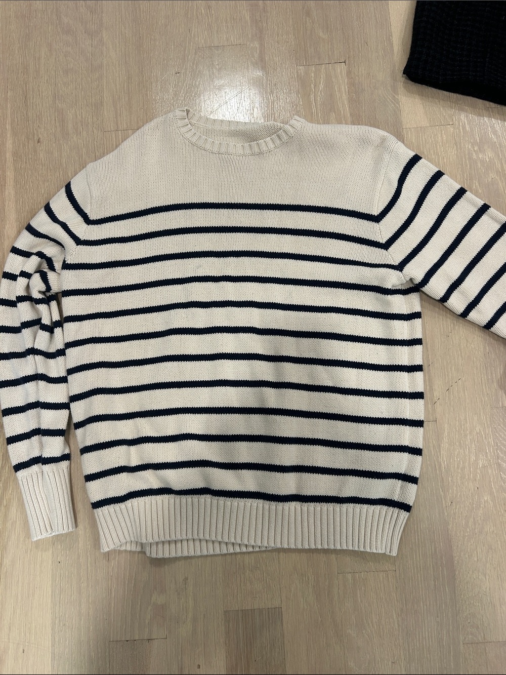 Brandy Melville Cream & Navy Striped Crewneck Sweater